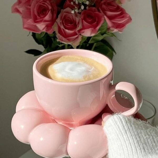 Stylish Ceramic Bubble Cup in Pink with Designer Saucer