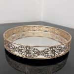 Decorative Metal Vanity Tray with Floral Filigree in Gold Round Shape