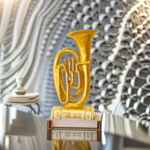 Golden saxophone musical instrument showpiece for elegant home décor.