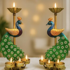 Elegant peacock metal figurine candle holder for home decoration