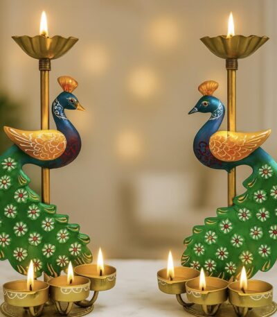 Elegant peacock metal figurine candle holder for home decoration