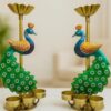 Antique finish peacock metal figurine candle for festive decoration