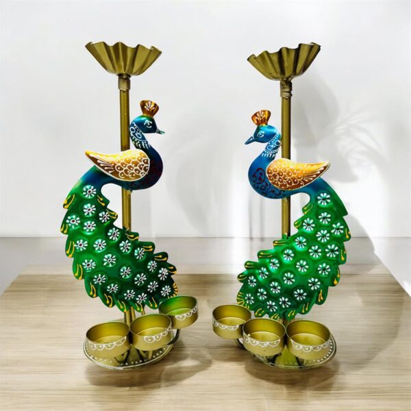 Beautiful peacock figurine metal showpiece with candle holder