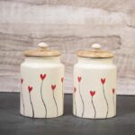 Traditional ceramic pickle jar with natural wood lid