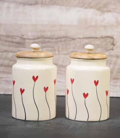 Traditional ceramic pickle jar with natural wood lid
