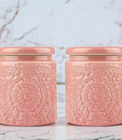 Handmade ceramic pickle jar with traditional rustic finish