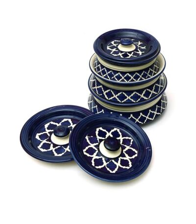 Hand-painted large ceramic serving set with Moroccan blue lid