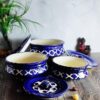 Blue floral hand-painted ceramic serving set with lid