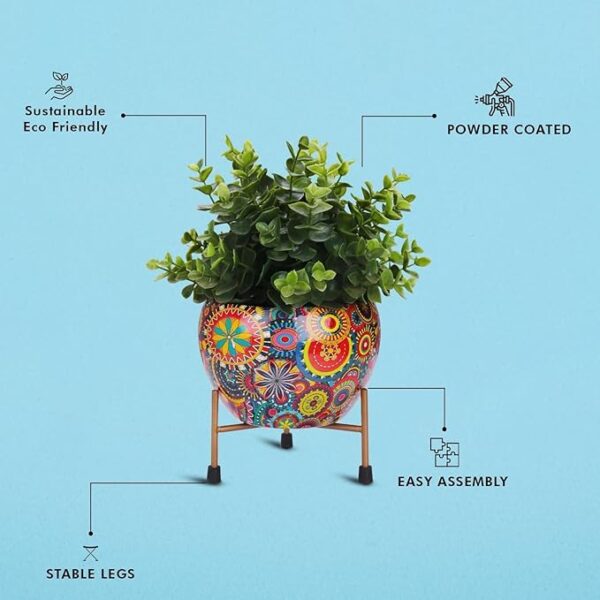 Handcrafted Radiant Craft metal pot with elegant tripod stand