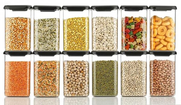 Transparent plastic containers for modular kitchen spice storage