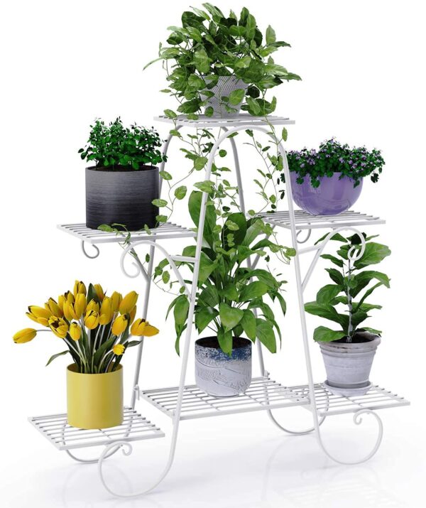 Space-saving plant holder rack with elegant design for home décor.