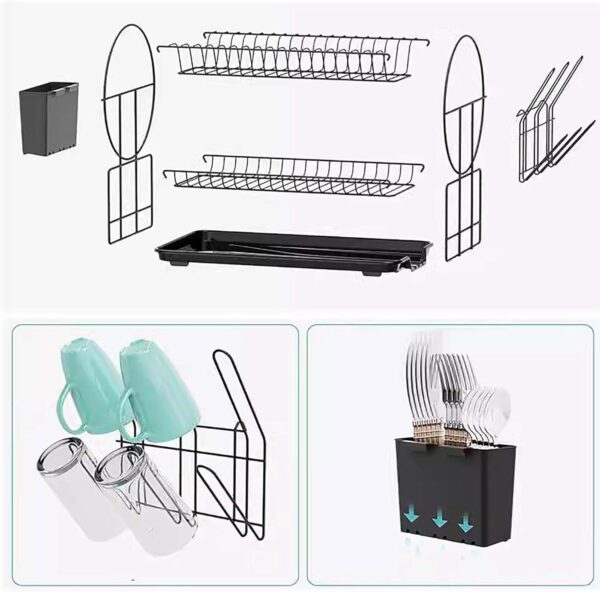 Sleek black 2-tier dish drying rack for small and large kitchens