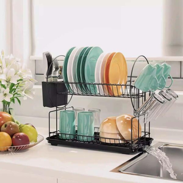 Rustproof carbon steel kitchen dish drying stand with automatic drainage