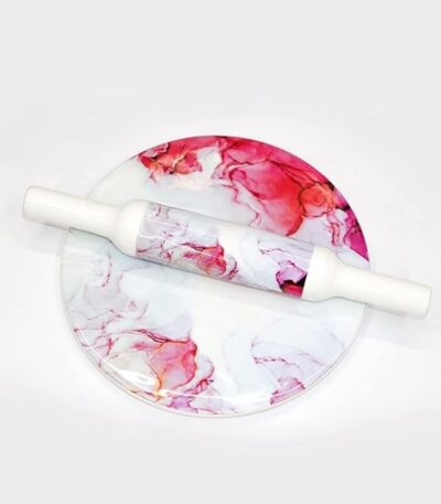 Traditional white marble rolling board with matching belan.