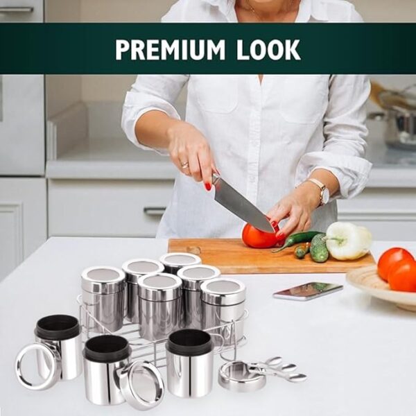 Indian masala dabba stainless steel square design with spice jars