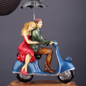Romantic couple riding scooter decorative statue gift