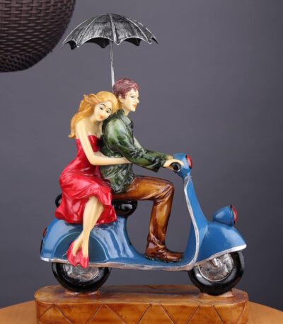 Romantic couple riding scooter decorative statue gift