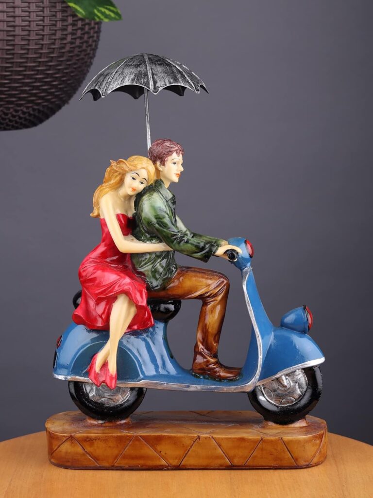 Romantic couple riding scooter decorative statue gift