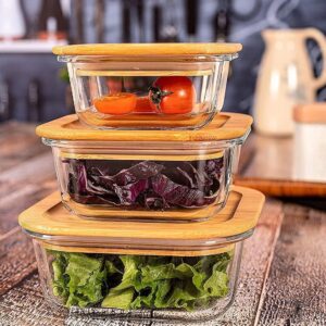Square glass food storage container with airtight wooden lid