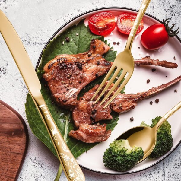 Polished stainless steel flatware set with elegant design