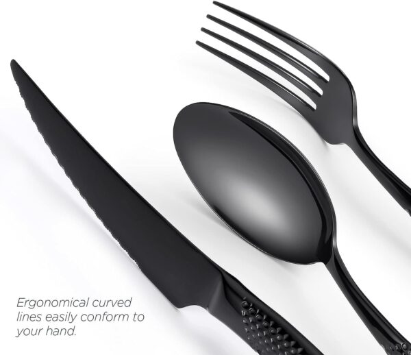 Professional black serrated knives with hammered finish design