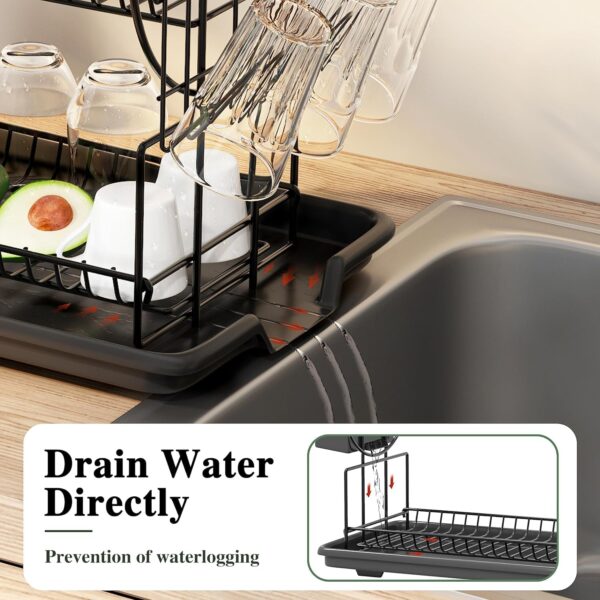 Two-tier dish drying rack for plates, bowls, and glasses
