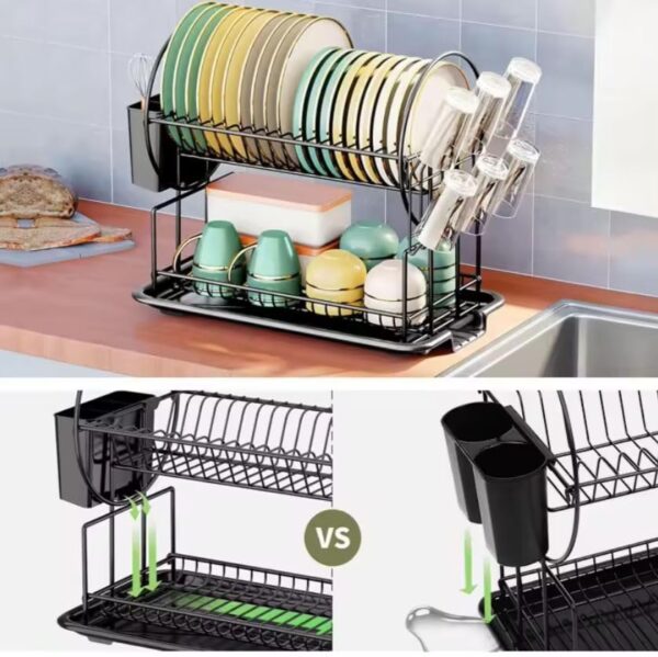 Large-capacity dish drying rack for plates, cups, and spoons