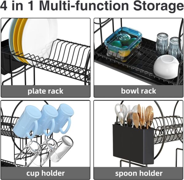 Modern black dish rack with detachable cutlery basket