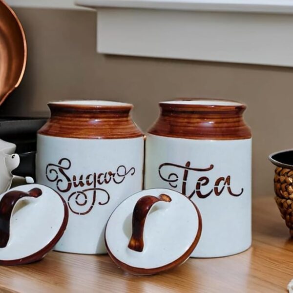 Ceramic tea and sugar storage jars with cultural touch