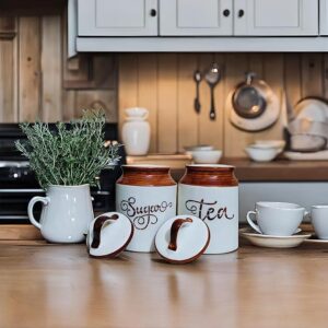 Dual tone ceramic jar set with lids for tea and sugar storage