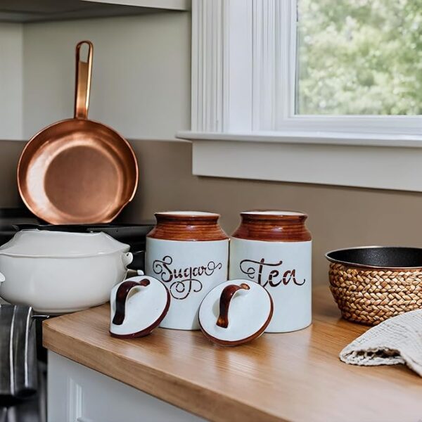 Traditional Ceramic Tea Jar & Sugar Jar Set for Kitchen Decor