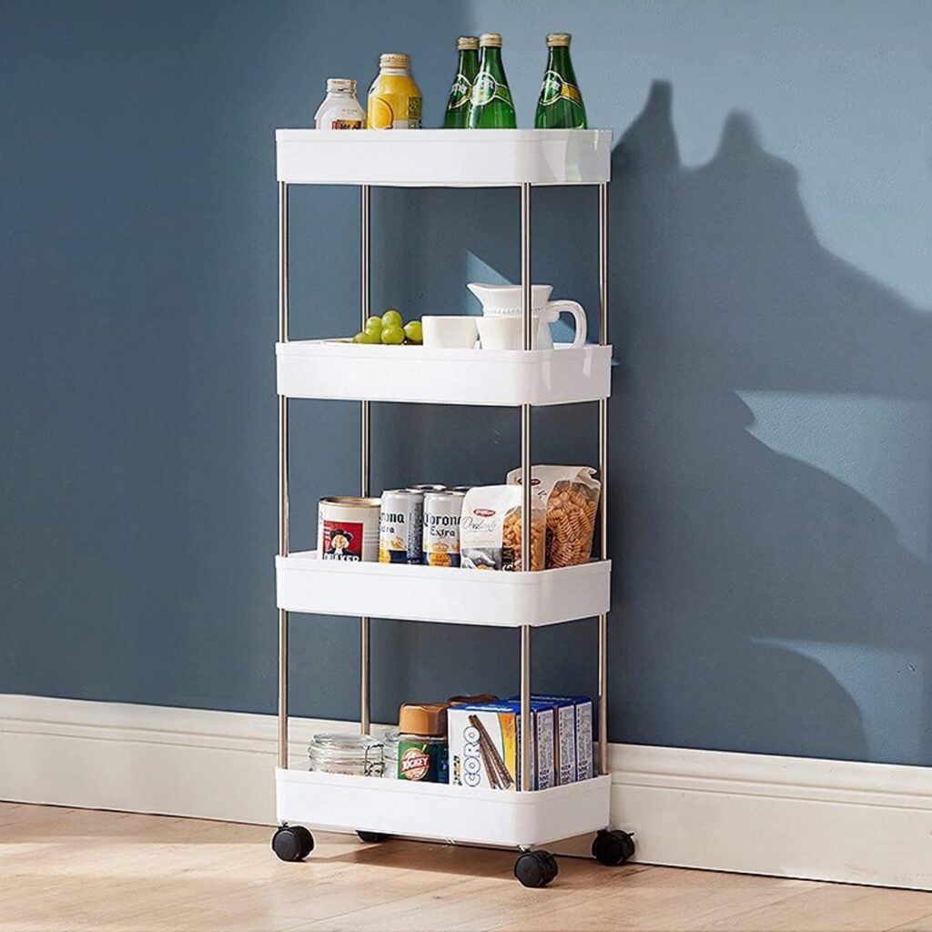 Multipurpose 4-layer kitchen storage trolley with wheels