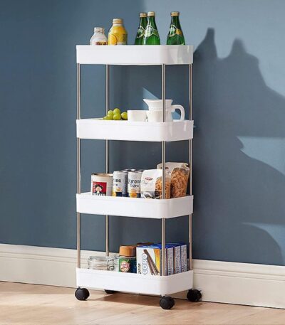 Multipurpose 4-layer kitchen storage trolley with wheels
