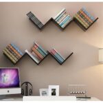 Decorative Wooden Black Zigzag Wall Mounted Bookshelf for Living Room
