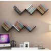 Modern Black Wooden Zigzag Bookshelf for Wall Mounted Storage