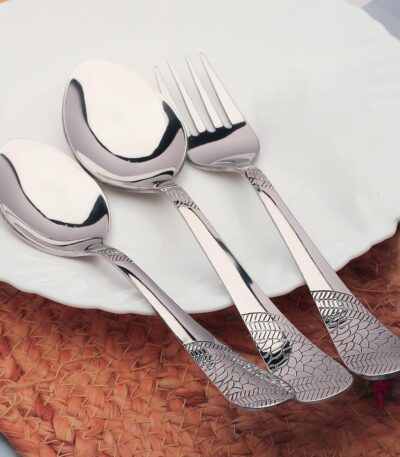 Premium stainless steel cutlery set with spoon, fork, and knife
