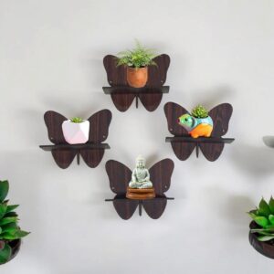Butterfly-shaped wooden wall shelves for living room décor