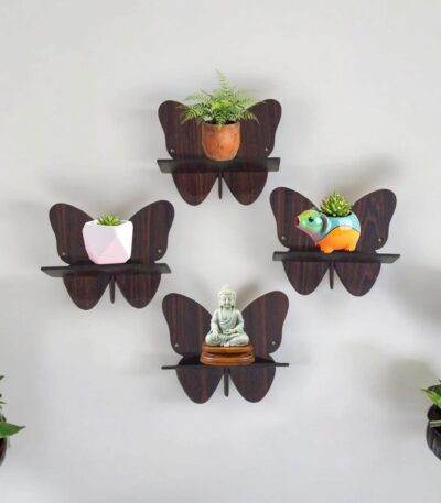 Butterfly-shaped wooden wall shelves for living room décor