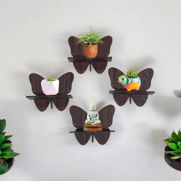 Butterfly-shaped wooden wall shelves for living room décor
