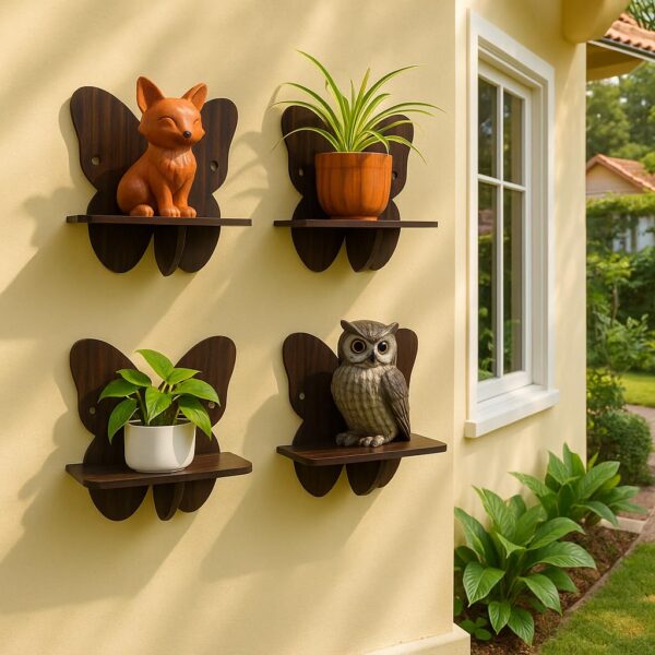 Butterfly-shaped floating wooden shelves