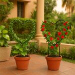 Heart shaped iron garden trellis for climbing plants in black finish
