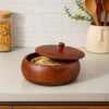 Eco-Friendly Acacia Wooden Roti Bowl with Lid – Natural Finish
