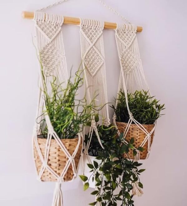 Modern handcrafted macrame wall décor with multipurpose shelf
