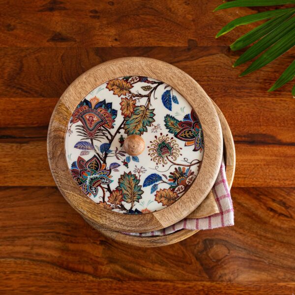 Wooden chapati box with lid for kitchen storage and serving