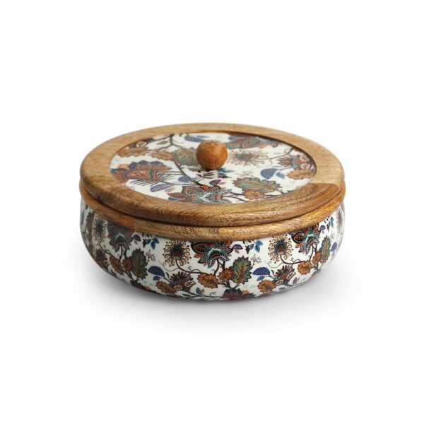 Eco-friendly handcrafted wooden chapati box with secure wooden lid