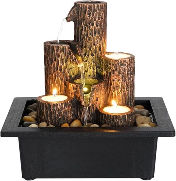 Resin water fountain with peaceful flow and candle holder