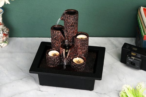 Indoor water fountain with soothing waterfall and candle holder