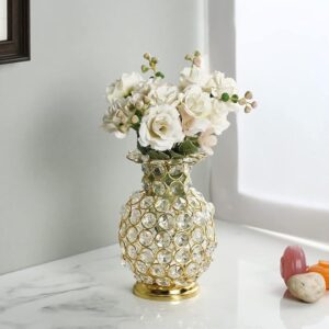 Golden metal flower vase with sparkling crystal