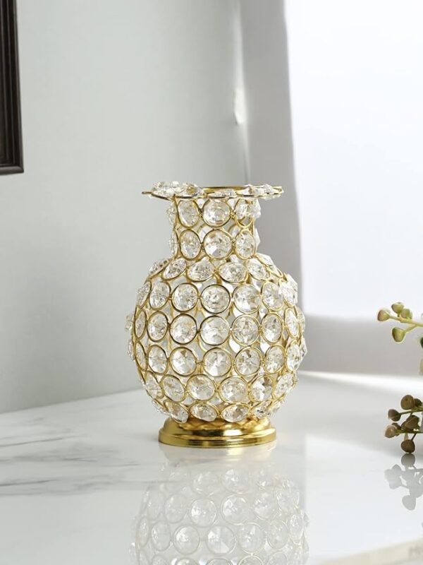 Luxury golden vase with crystal embellishments