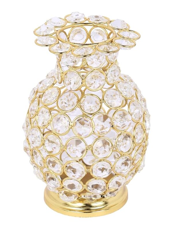 Premium golden metal vase with diamond-cut crystal